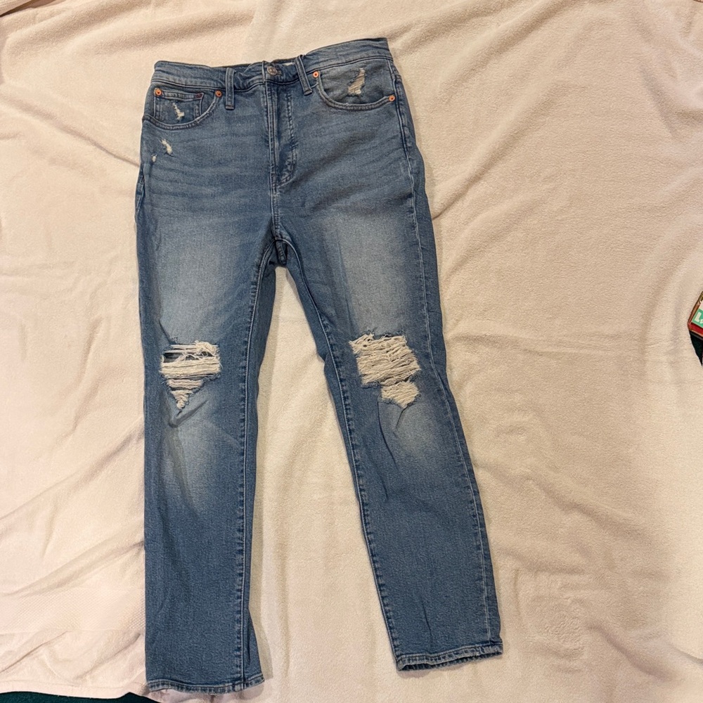 Madewell Light Blue Distressed Straight Leg Jeans